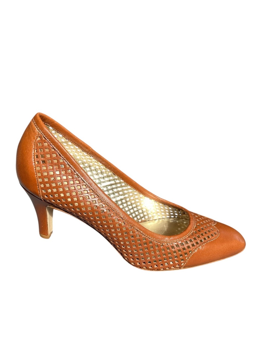 RON WHITE All Day Heels Women's Cognac Perforated Mid-Heel Pump 37